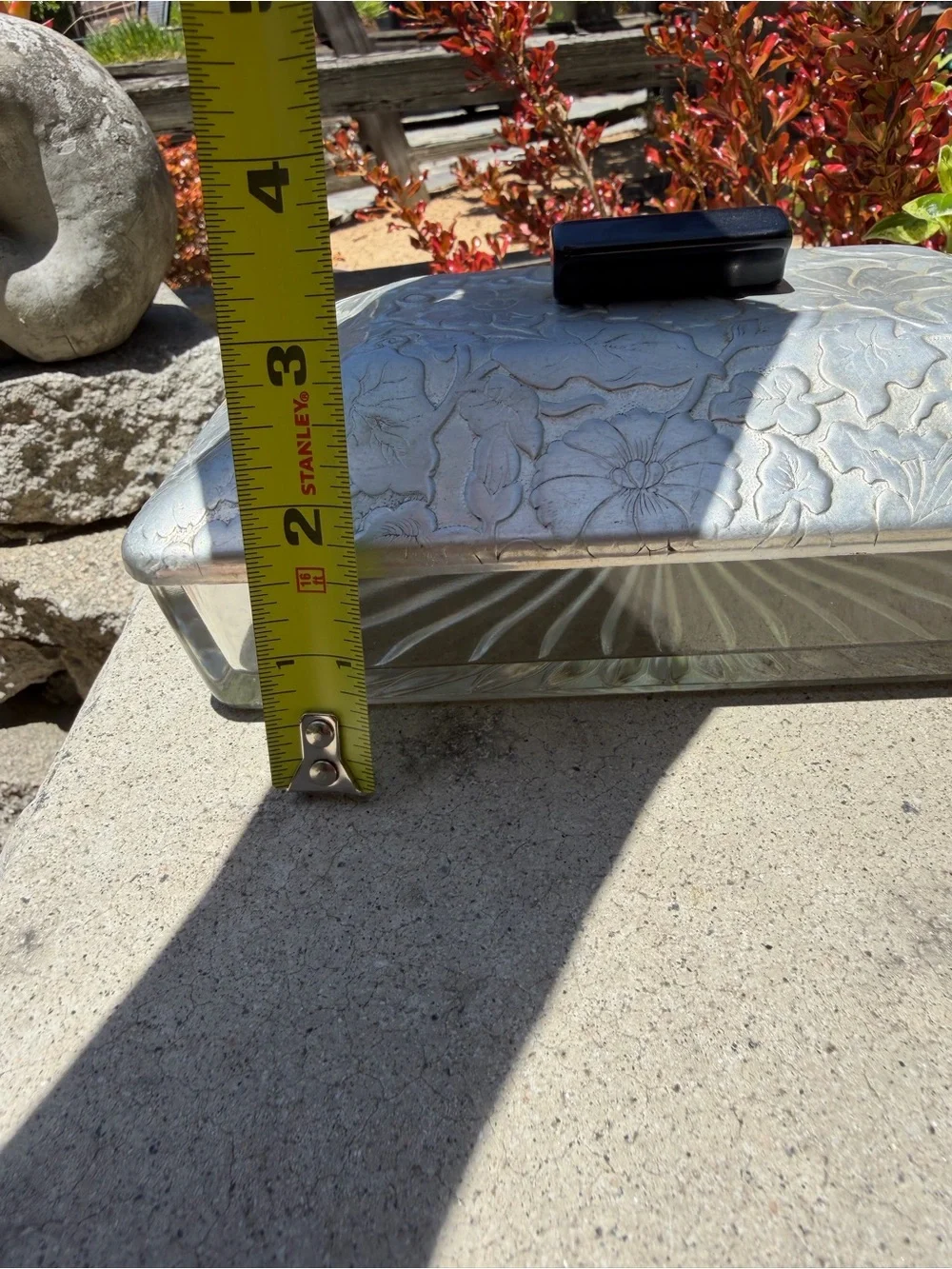 Vintage, gorgeous embossed  Metal Covered Glass Dish